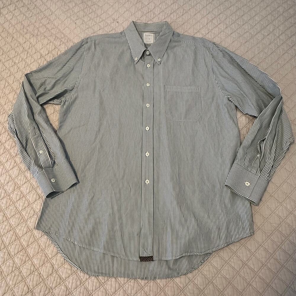 Billy Reid 100% Cotton White with Green Stripe Button Down Dress Shirt Mens XL
